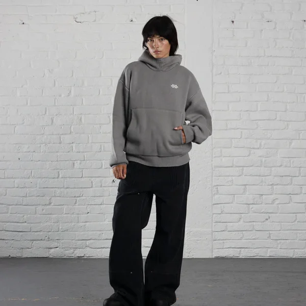 Sweat à capuche gris en maille Davrilsupply (2)
